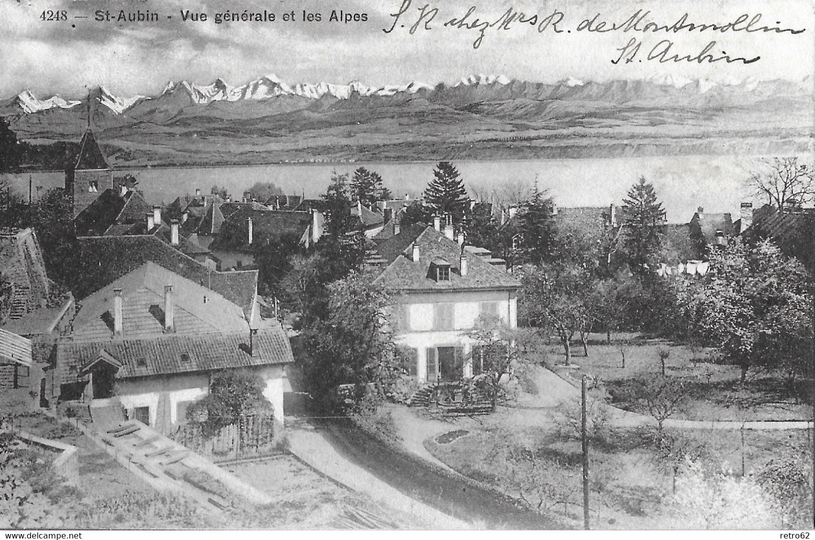 ST.AUBIN → Vue Générale Et Les Alpes Anno 1918 - Saint-Aubin/Sauges