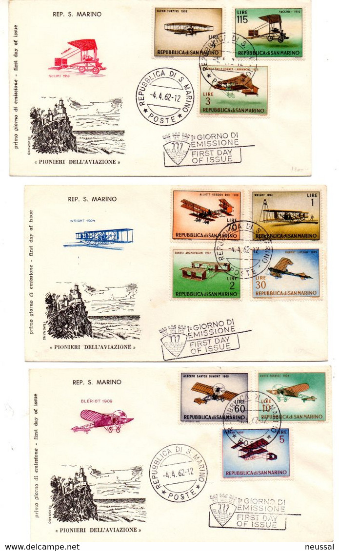 Serie De Sobres De Primer Dia De San Marino De 1962 - FDC