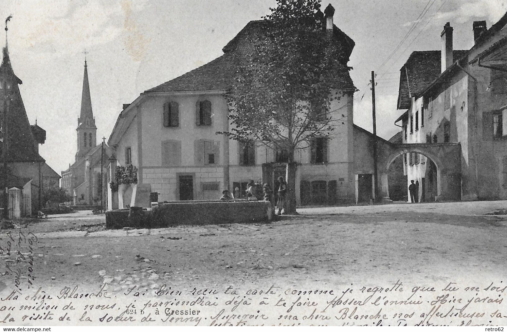 CRESSIER → Dorfplatz Mit Kinder Am Dorfbrunnen Anno 1904 - Cressier