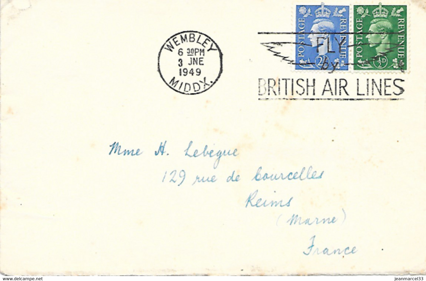 Lettre Poste Aérienne Grande Bretagne Flamme Wembley/MIDDX 3 JNE I949 " FLY By British Air Lines." - Universal Mail Stamps