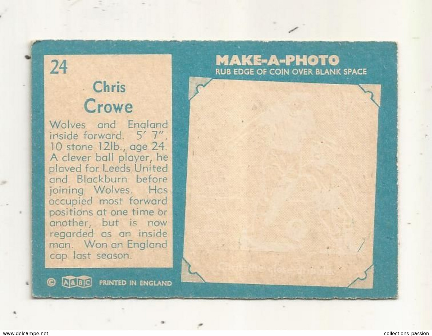 Trading Card , A&BC , England, Chewing Gum, Serie : Make A Photo , Année 60 , N° 24 , CHRIS CROWE , Volves - Trading-Karten