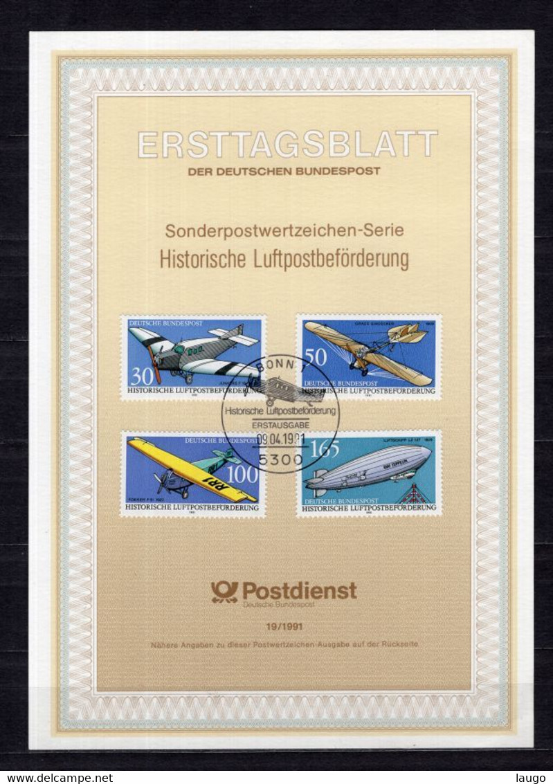 Germany FDS  First Day Sheet  Air Mail Aeroplane Airship 1991 - Sonstige (Luft)