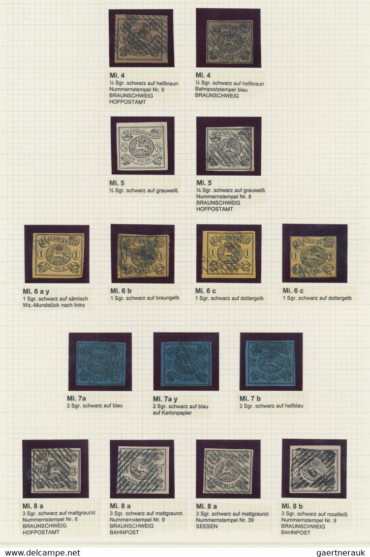 Braunschweig - Marken und Briefe: Sammlung meist gestempelt auf 7 Albenblättern - u.a. 1(2), 2(2), 3