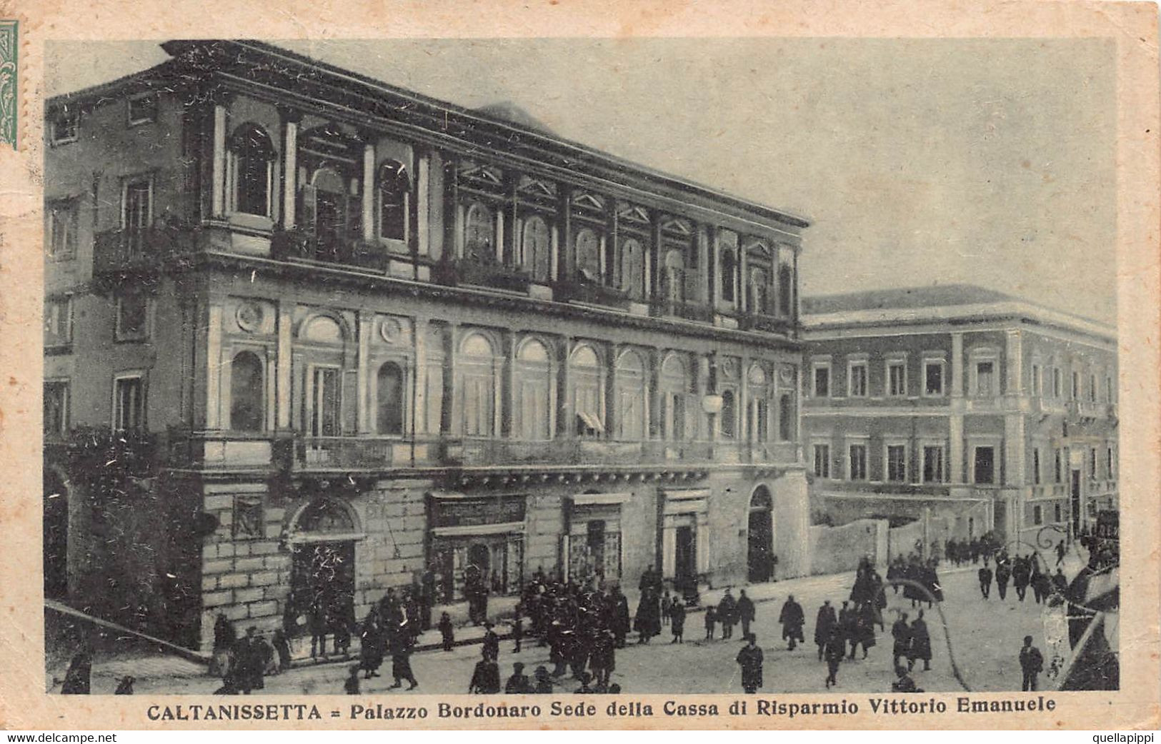 013084 "CALTANISSETTA - PALAZZO BORDONARO SEDE DELLA CASSA DI RISPARMIO VI. E."  ANIMATA. CART  SPED 1922 - BOLLI - Caltanissetta