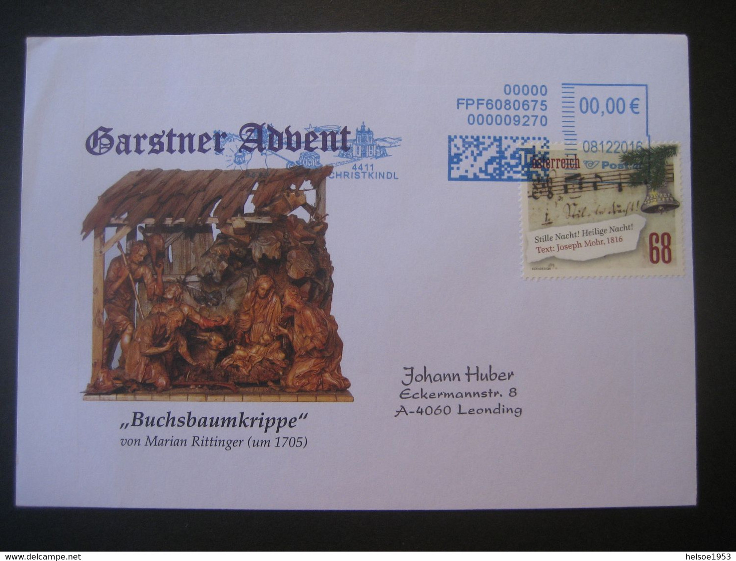 Österreich- Christkindl 08.12.2016, Schmuck-Beleg Mit Absenderfreistempel - Cartas & Documentos