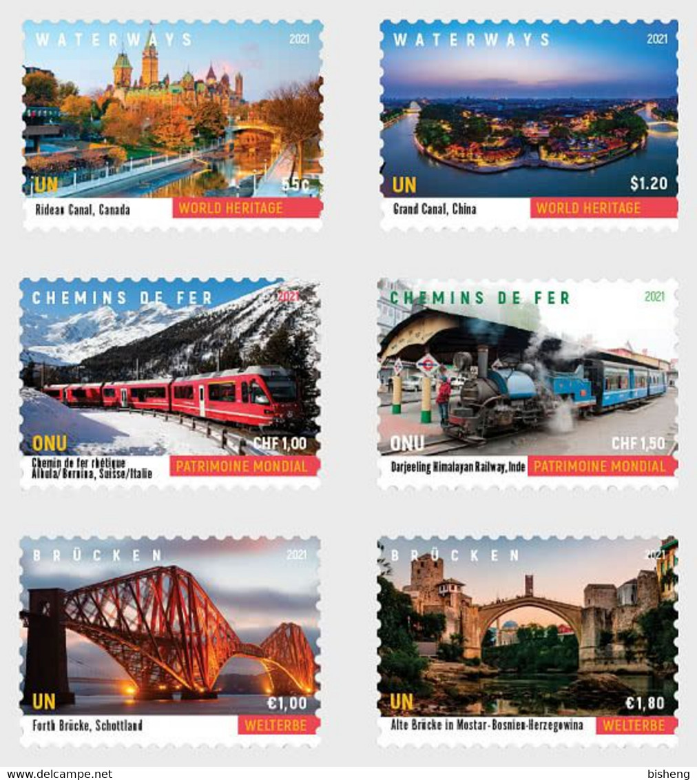 United Nations - (3 Offices) 2021  UNESCO World Heritage – Bridges, Waterways And Railways - Set 6v MNH - Unused Stamps