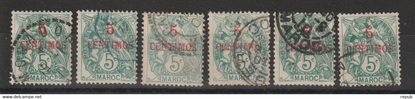 Maroc 1902-1903 Blanc Surchargé 11 Oblit. Used En 6 Exemplaires - Used Stamps