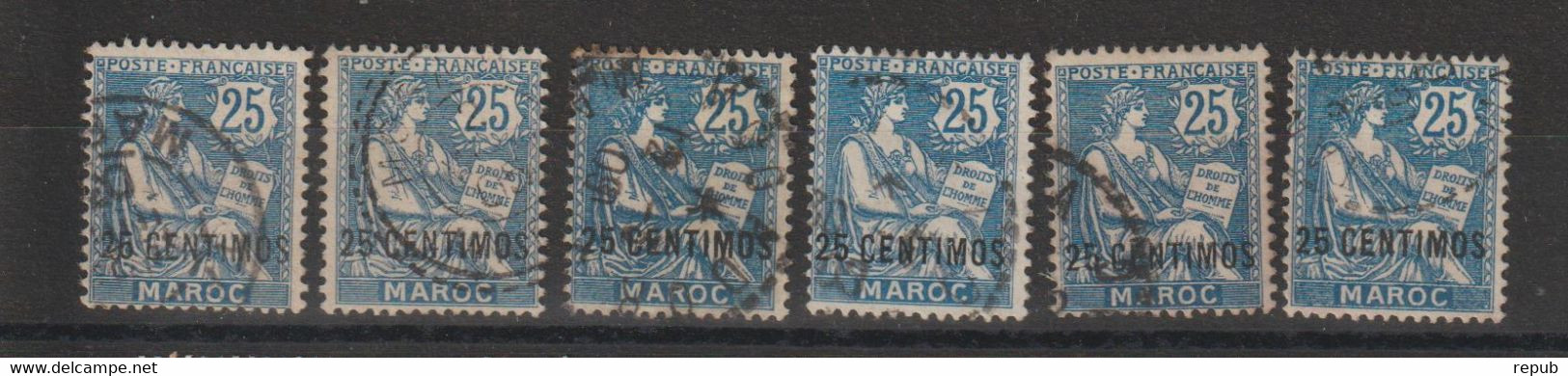 Maroc 1902-1903 Mouchon Surchargé 14 Oblit. Used En 6 Exemplaires - Oblitérés