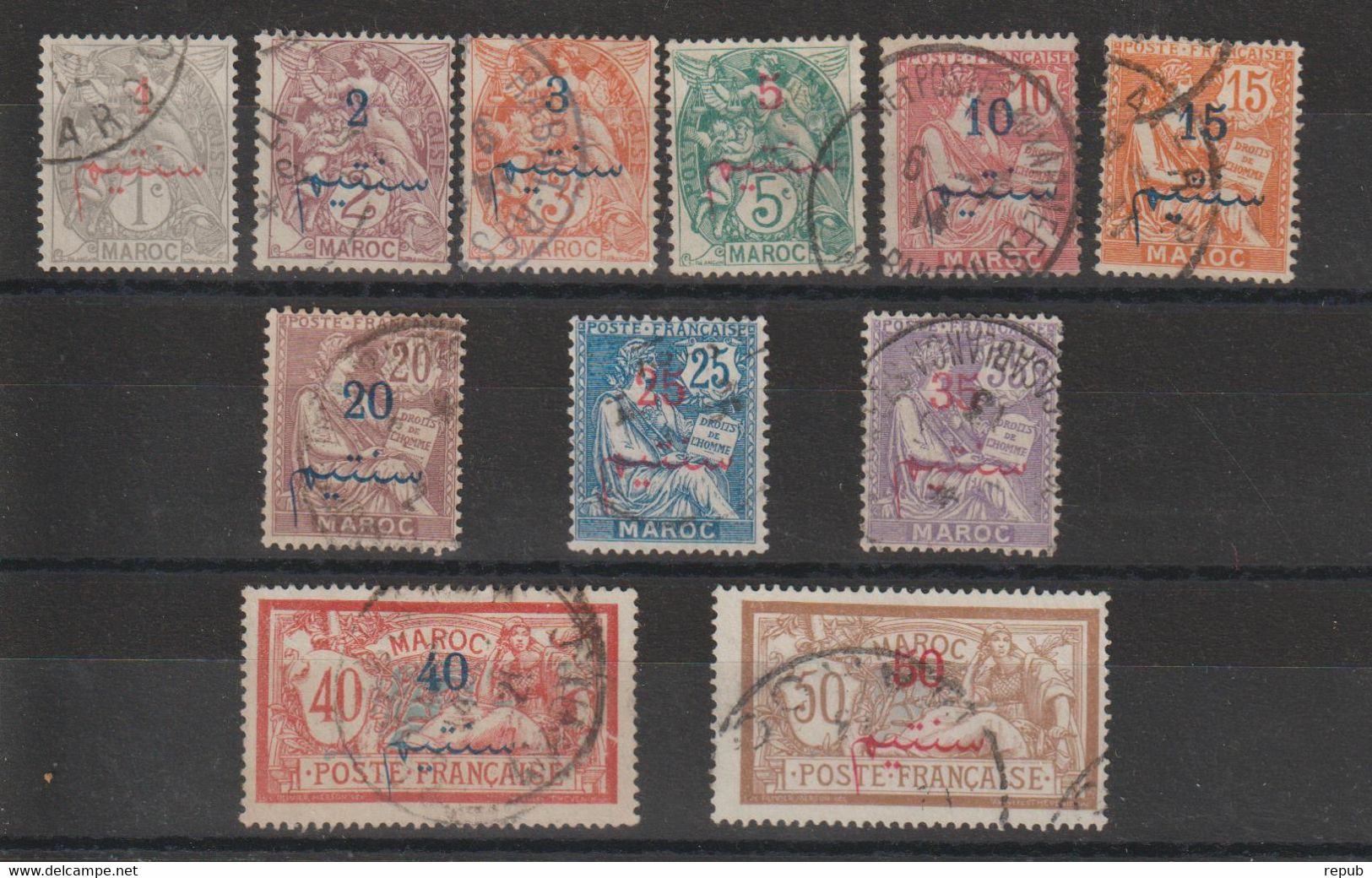 Maroc 1911-1917 Série Surchargée 25-36 11 Val Oblit. Used Manque 36 - Oblitérés