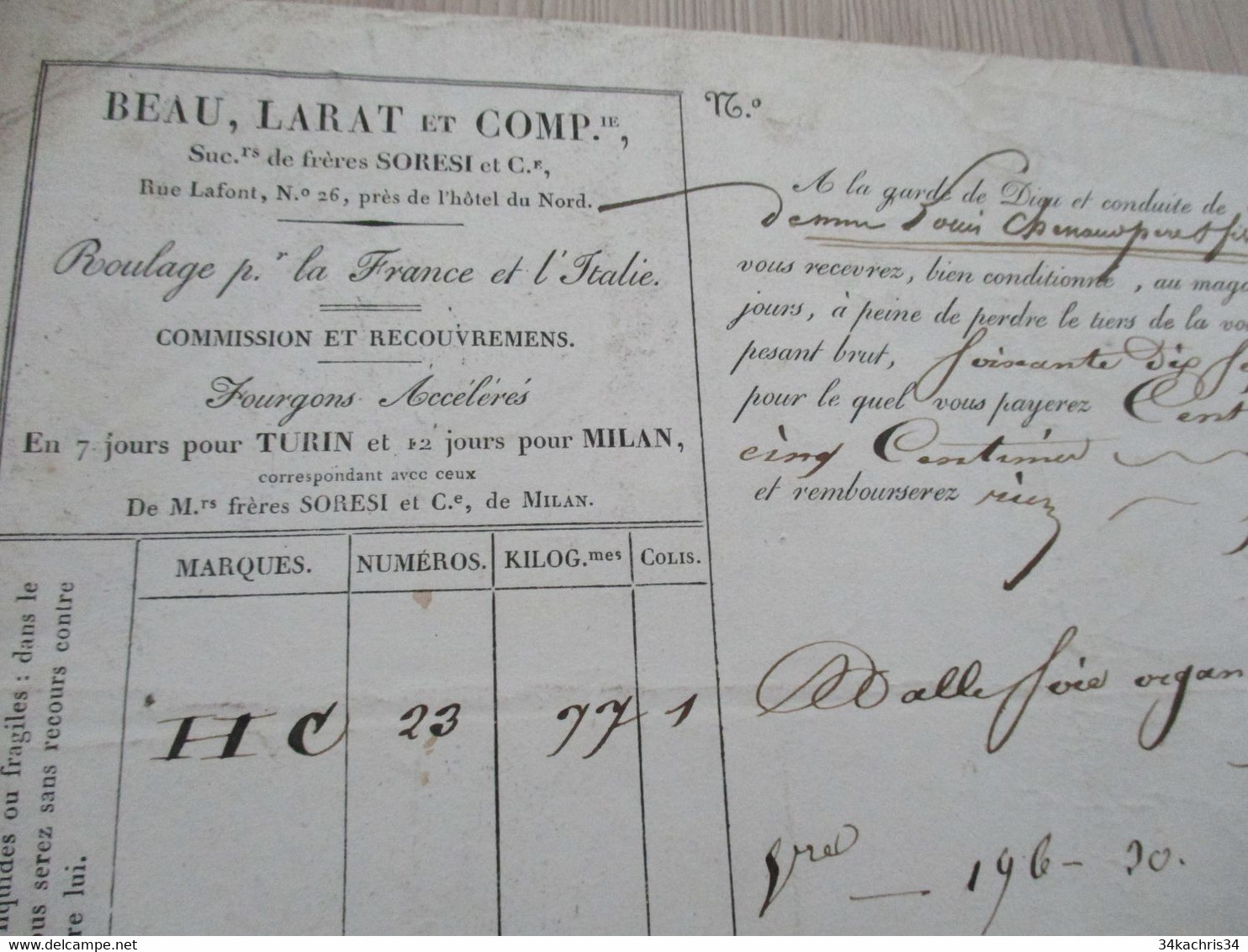 Soie Sériciculture Lettre De Voiture Diligence Lyon 1829 Beau Larat  Pour Amiens Ballot Soie Ouvrée - Transports