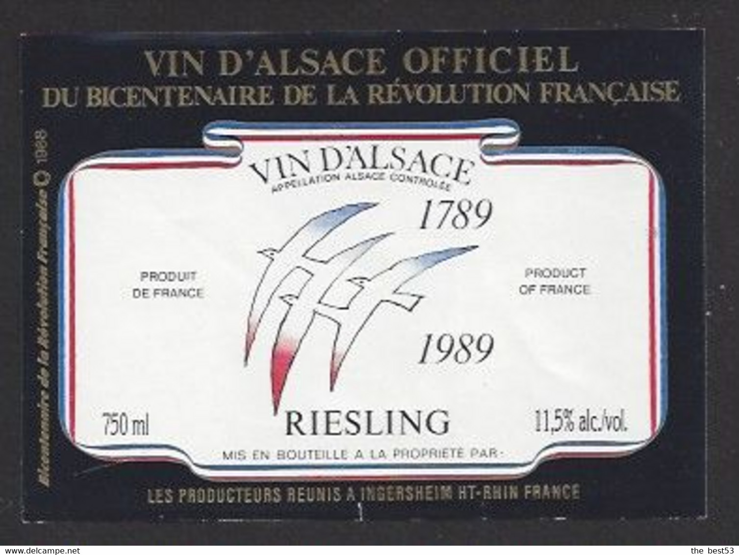 Etiquette De Vin D'Alsace Riesling  -  Bicentenaire De La Révolution  -  Producteurs Réunis  à  Ingersheim  (68) - Bicentenario Della Rivoluzione Francese