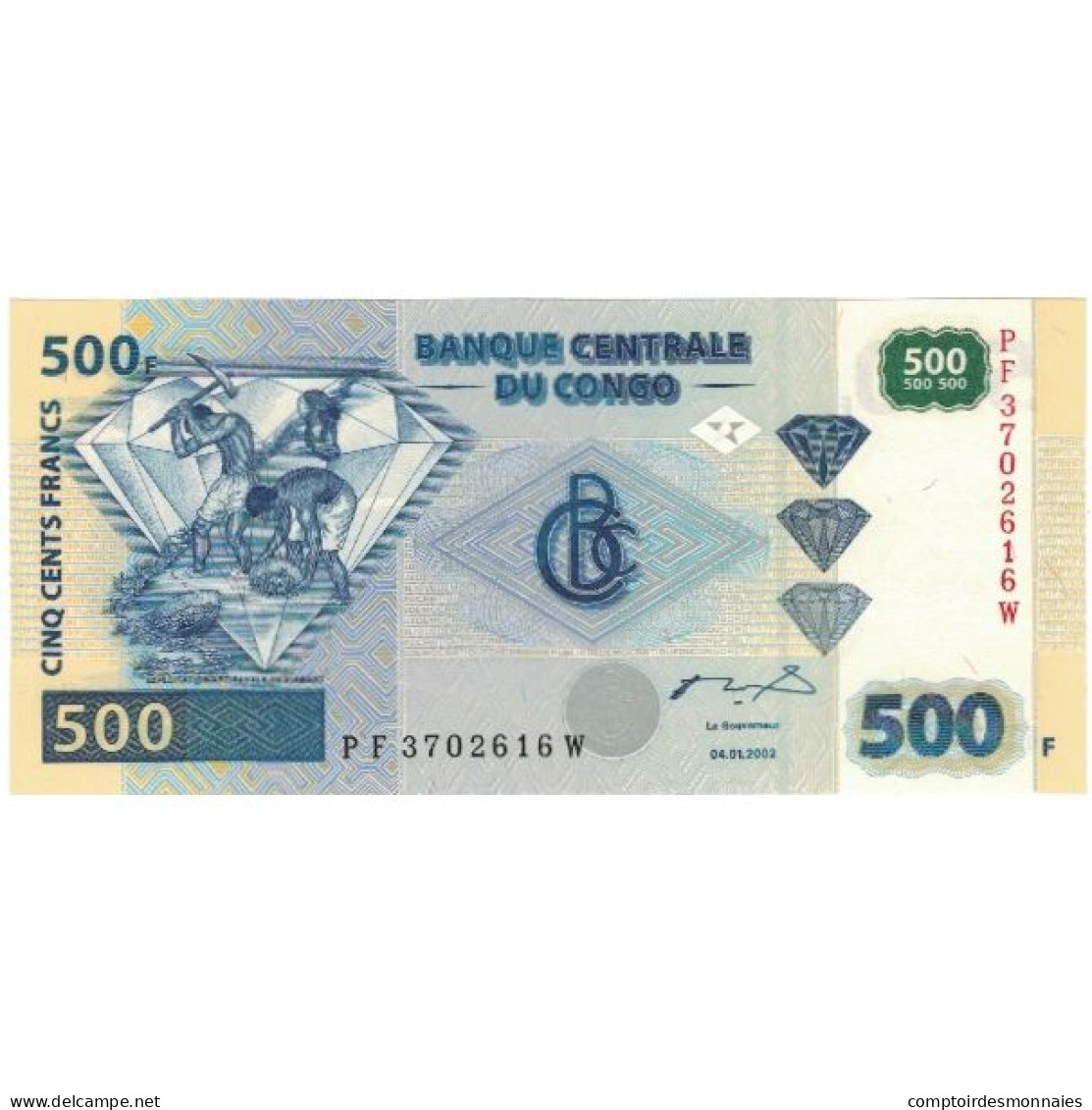 Billet, Congo Democratic Republic, 500 Francs, 2002, 2002-01-04, KM:96a, NEUF - Republic Of Congo (Congo-Brazzaville)