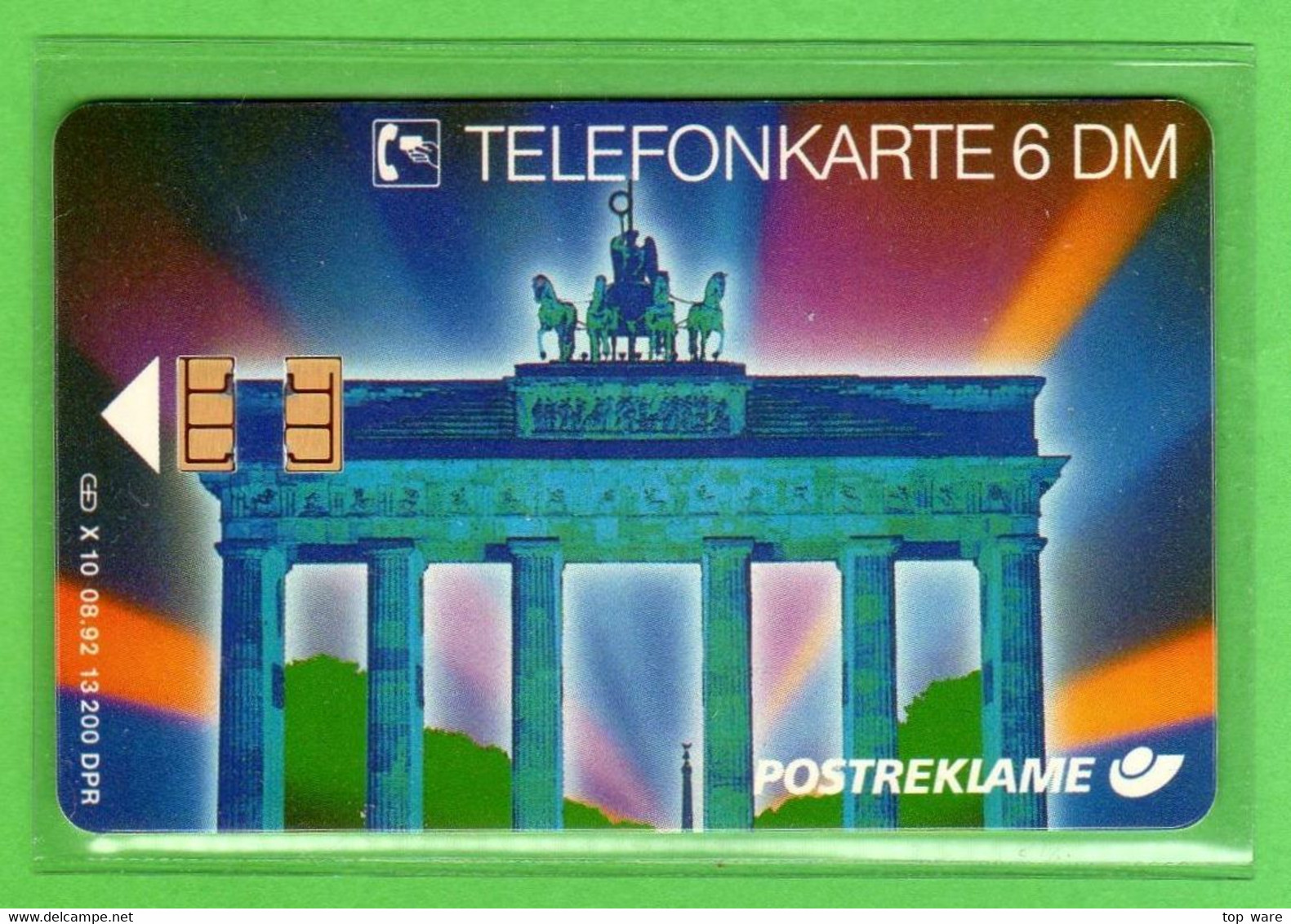 X10 08.92 Telefonkarte 6 DM Brandenburger Tor Ungebraucht Auflage 13200 - X-Series : Publicitaires - D. Postreklame