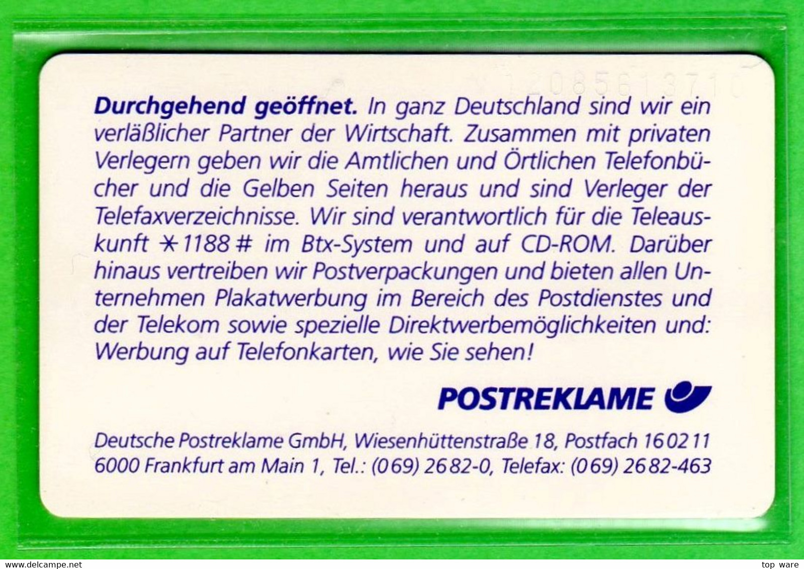 X10 08.92 Telefonkarte 6 DM Brandenburger Tor Ungebraucht Auflage 13200 - X-Reeksen : Advertenties Van De D. Postreklame