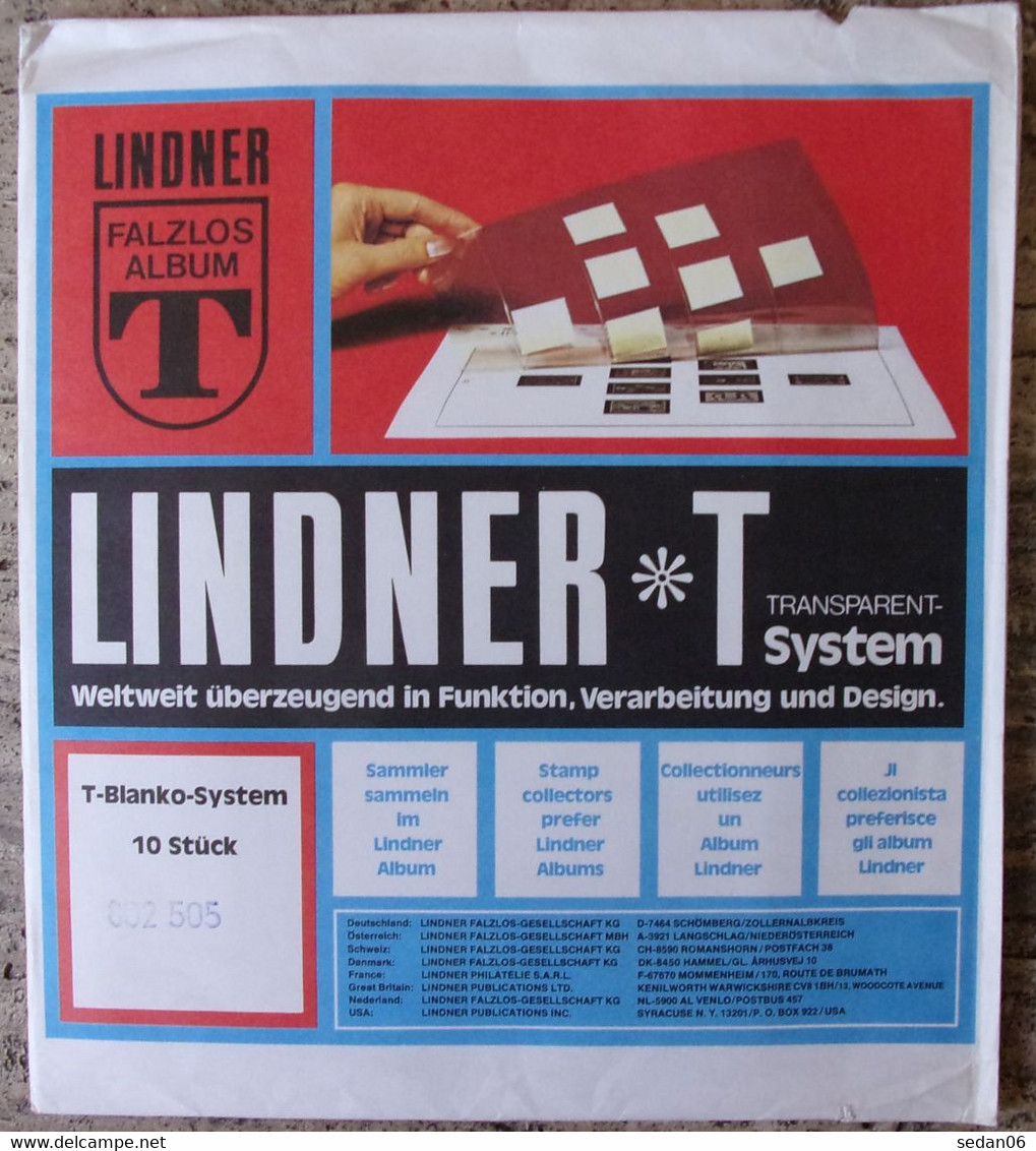 Lindner - Feuilles NEUTRES LINDNER-T REF. 802 505 P (5 Bandes) (paquet De 10) - Voor Bandjes
