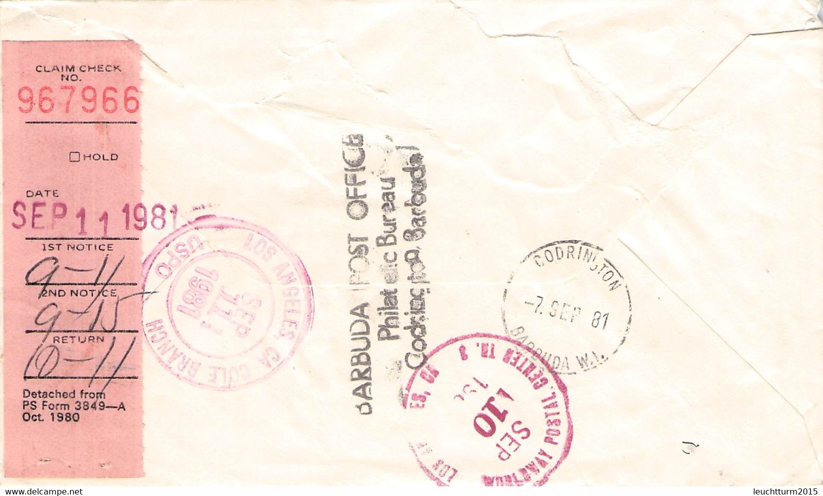 BARBUDA - REGISTERED MAIL AIR 1981 > LOS ANGELES/CA / PR66 - Antigua En Barbuda (1981-...)