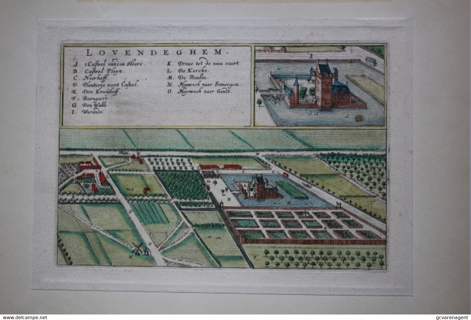 LOVENDEGEM ZELDZAAM  HANDGEKLEURDE  KOPERGRAVURE , 1649 AMSTERDAM .J.BLAEU 23.5 X 15 CM - NEDERLANDS ACHTERZIJDE - Lovendegem