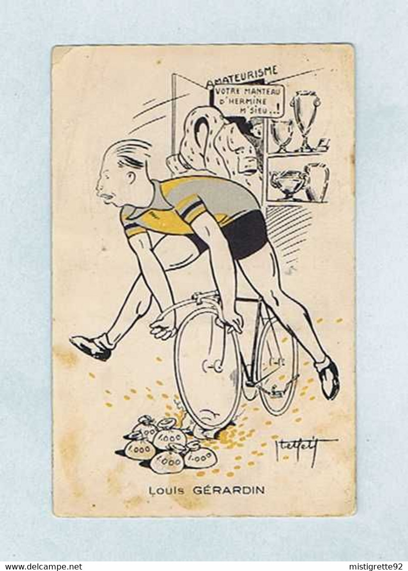 CPA Cyclisme : Louis GÉRARDIN . Illustrateur Abel PETIT. Caricaturiste, Vélo. - Cyclisme