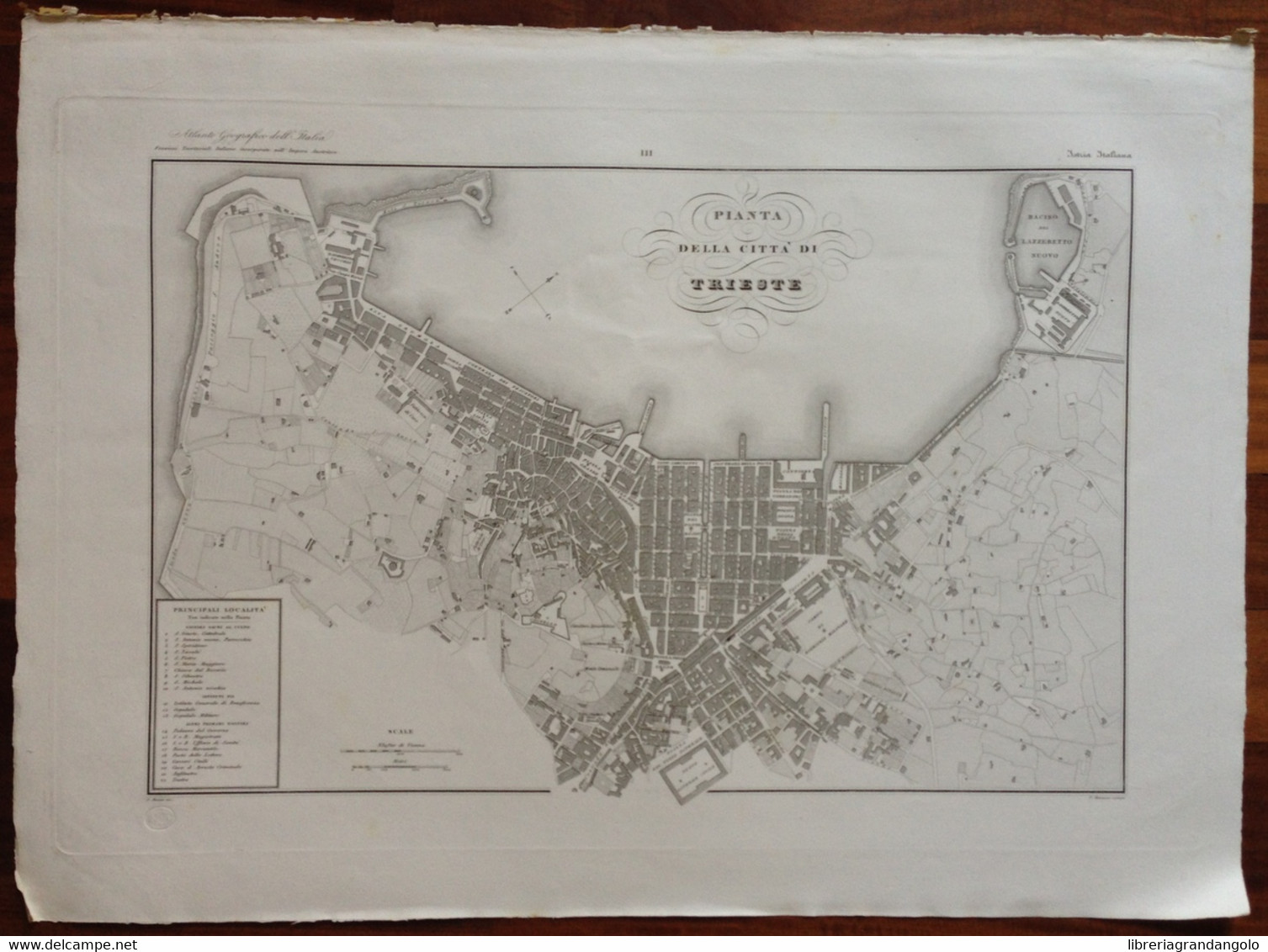 Zuccagni Orlandini Acquaforte Originale 1840 Atlante Geografico Pianta Trieste - Stampe & Incisioni