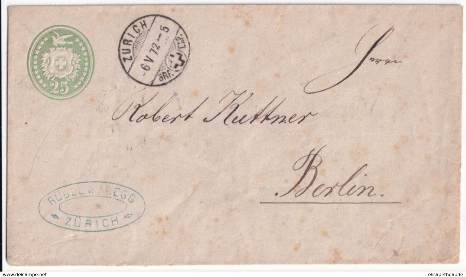 SUISSE - 1872 - ENVELOPPE ENTIER De ZÜRICH => BERLIN - Entiers Postaux