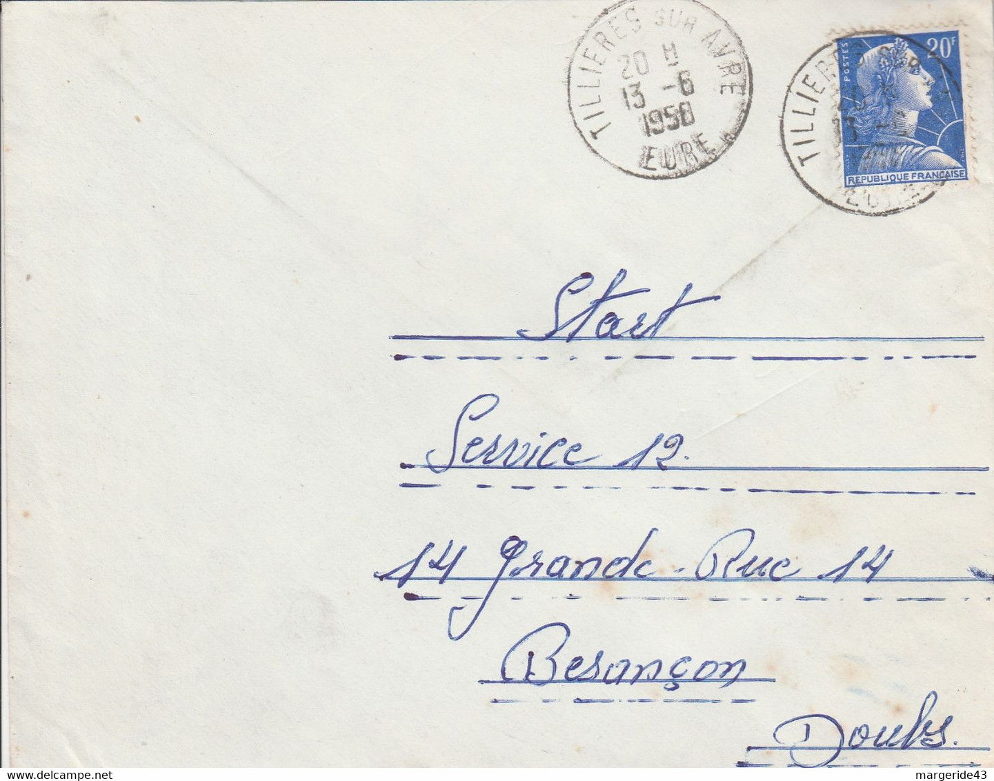 LETTRE DE TILLIERES SUR AVRE EURE 1958 - 1921-1960: Moderne