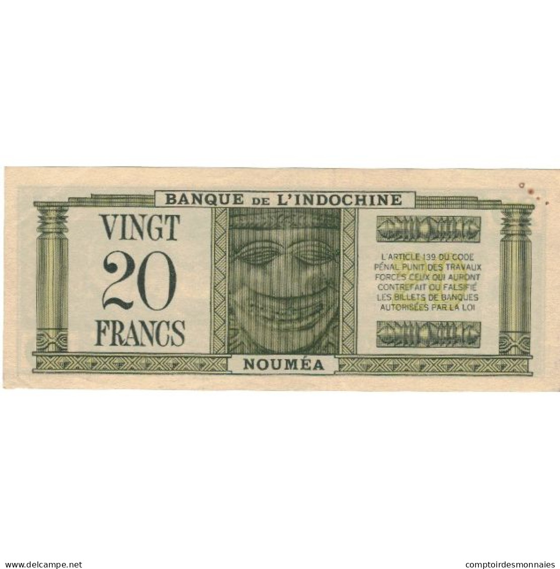 Billet, Nouvelle-Calédonie, 20 Francs, Undated (1944), KM:49, TTB+ - Nouméa (New Caledonia 1873-1985)