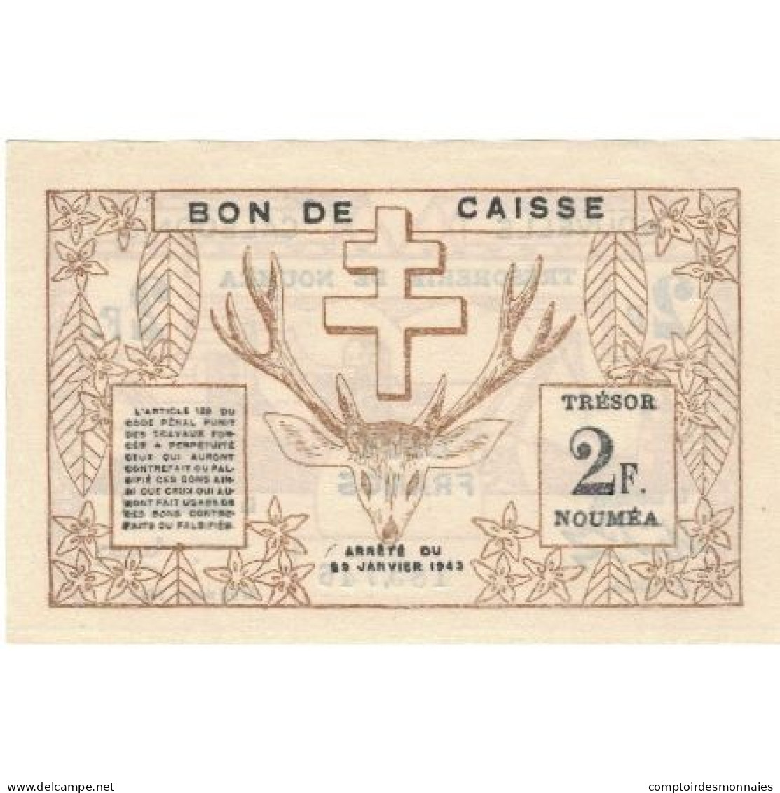 Billet, Nouvelle-Calédonie, 2 Francs, 1943, 1943-03-29, KM:56a, SPL - Nouvelle-Calédonie 1873-1985