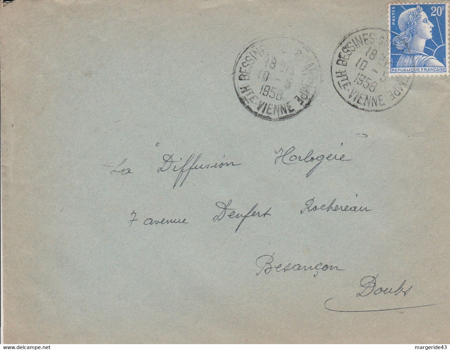 LETTRE DE BESSINES SUR GARTEMPE HAUTE VIENNE 1958 - 1921-1960: Moderne