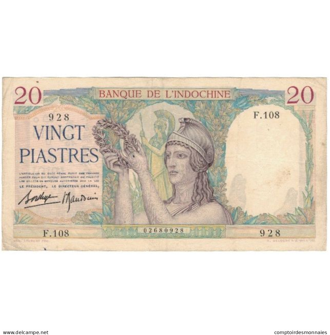 Billet, FRENCH INDO-CHINA, 20 Piastres, Undated (1936), KM:56b, SUP+ - Indochine