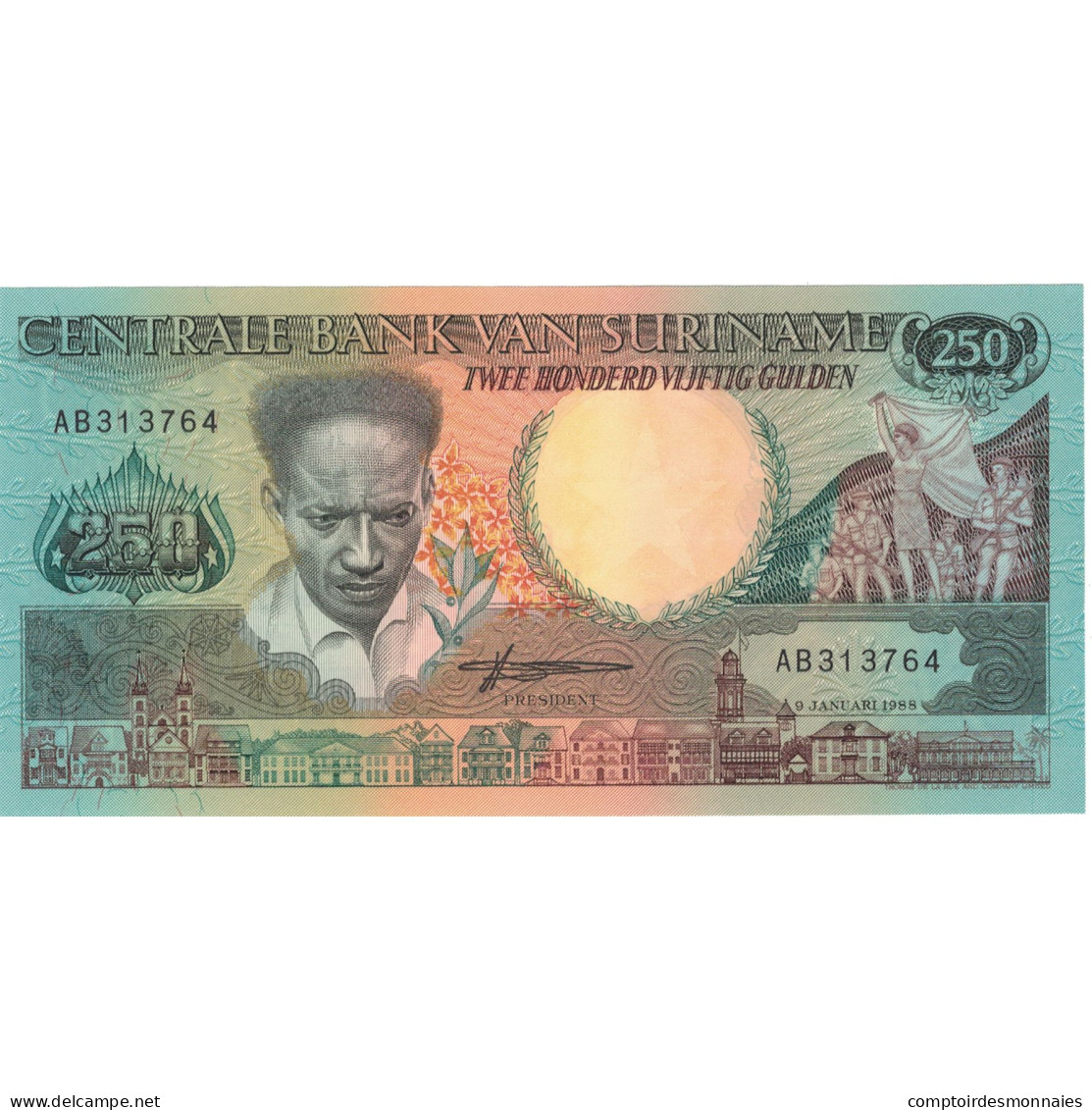 Billet, Suriname, 250 Gulden, 1988, 1988-01-09, KM:134, NEUF - Suriname