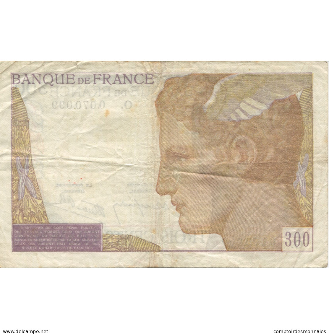 France, 300 Francs, Serveau, TB+, Fayette:29.3, KM:87a - 300 F 1938-1939