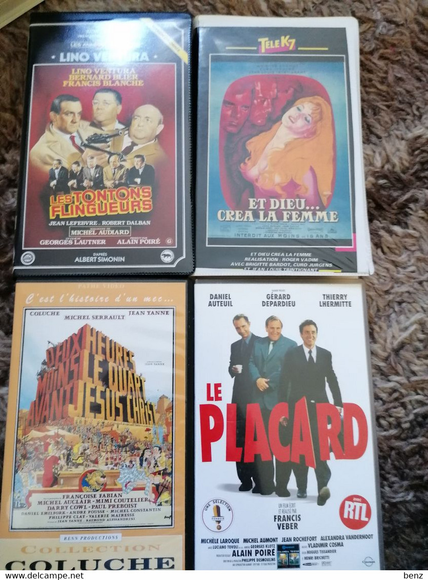 4 VHS LE PLACARD, ET DIEU CREA LA FEMME, 2h Moins Quart Avant Jc Et LES TONTONS FLINGUEURS TB ETAT - Comedy