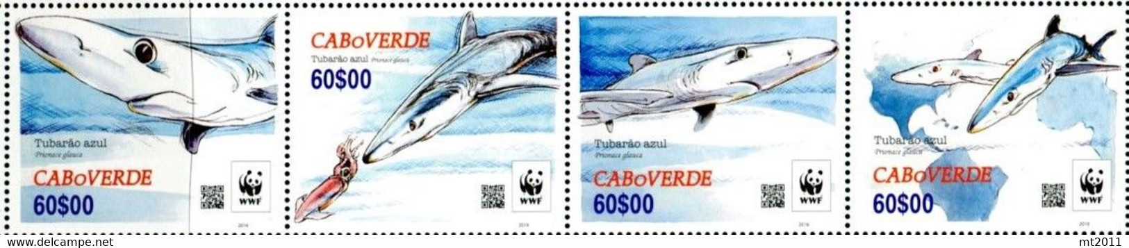 CAP VERT / CABO VERDE 2016 MNH - " WWF FAUNE MARINE REQUINS / SHARKS  WWF " -  STRIP Of  4 VAL. - Unused Stamps