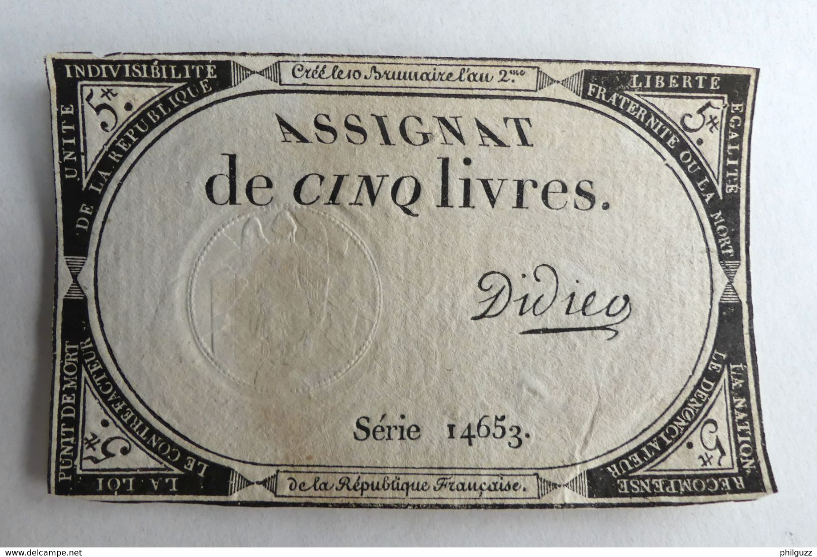 10 BRUMAIRE AN II ASSIGNAT 5 LIVRES SERIE 14653 DIDIER - Assignats & Mandats Territoriaux