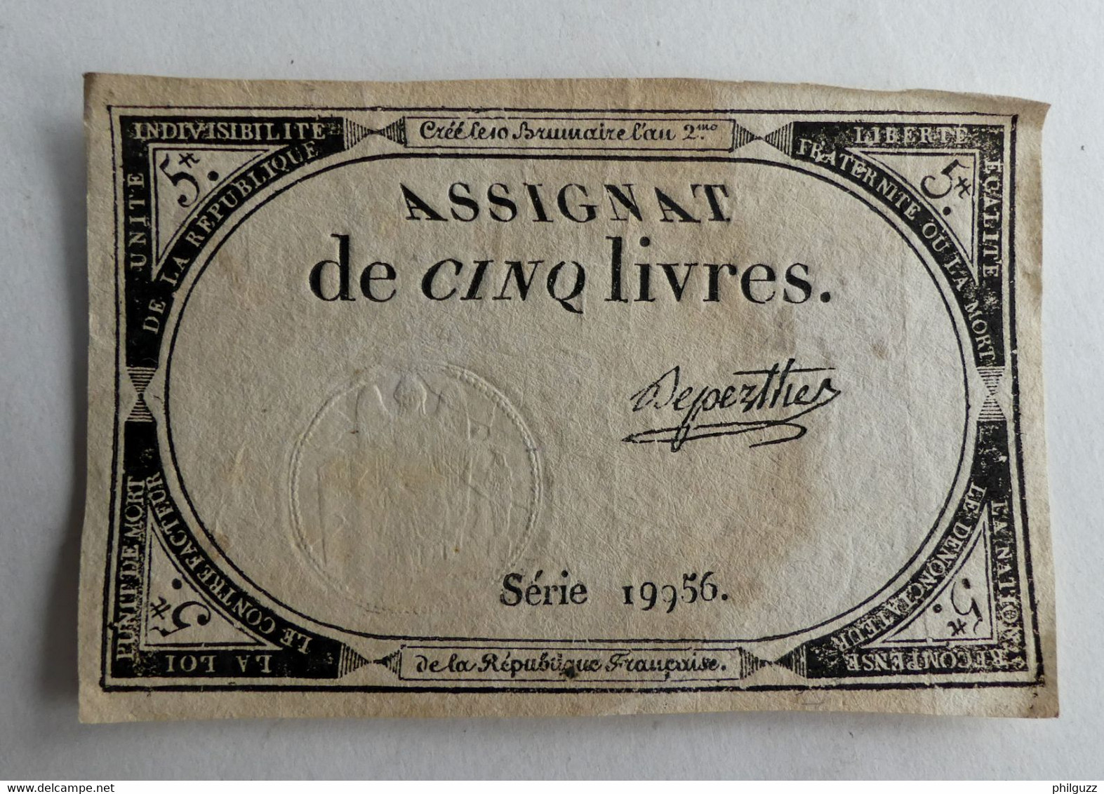 10 BRUMAIRE AN II ASSIGNAT 5 LIVRES SERIE 19756 DEPERTEZ - Assignats & Mandats Territoriaux