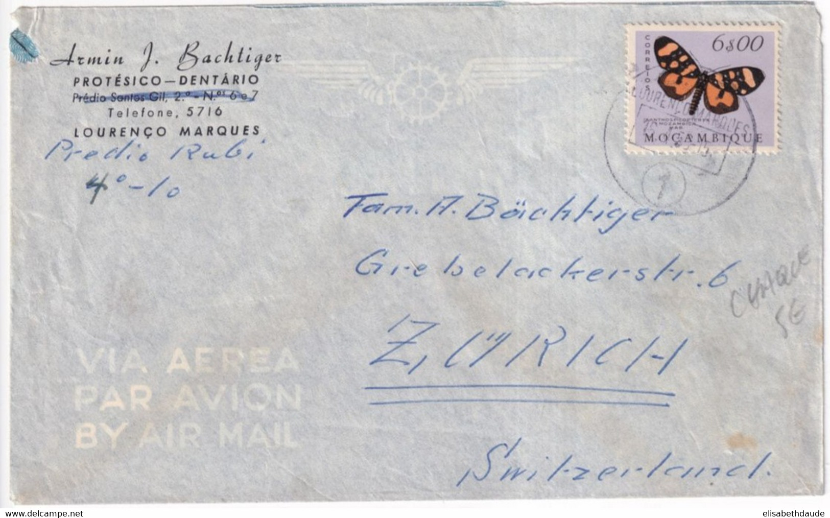 MOZAMBIQUE - 1955 - PAPILLONS ! - ENVELOPPE Par AVION De LOURENCO MARQUES => SUISSE - Mozambique