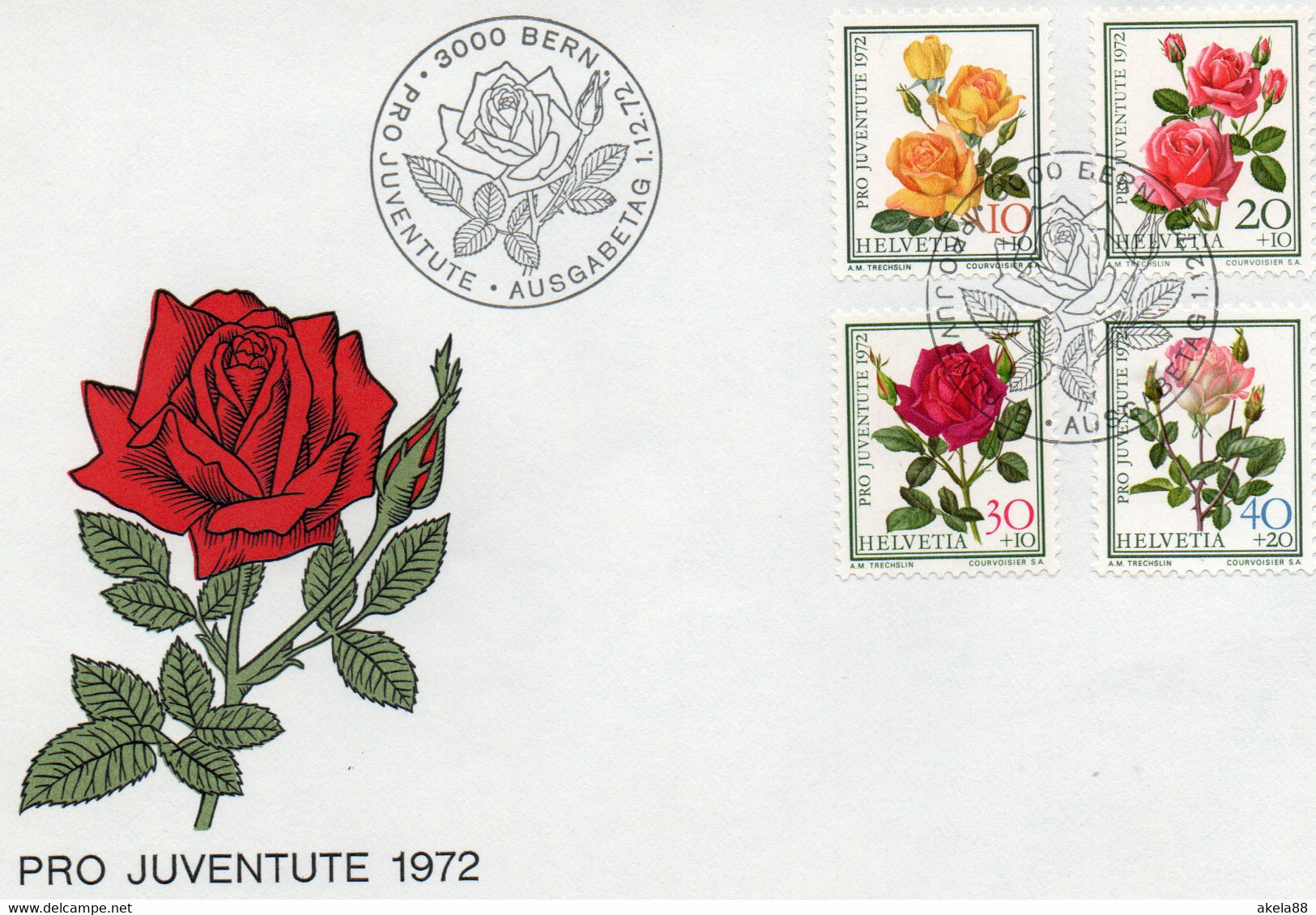 SVIZZERA  1972 - PRO JUVENTUTE - ROSA - ROSE - MC GREDY'S SUNSET - MIRACLE (ROSA DI SANTA RITA) - MADAME DIMITRIU - Altri & Non Classificati