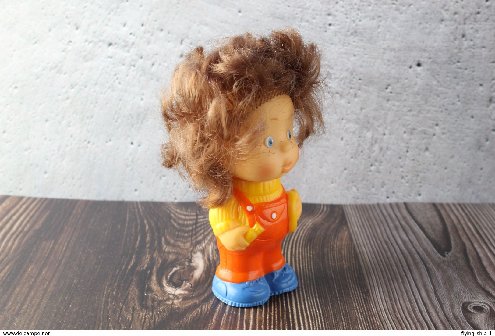 N.O.S. Best Vintage Rubber Toy USSR 1980s Soviet Toy Boy Figurine PONCHIK Brown Hair From Neznaika. Baby Doll - Peluche