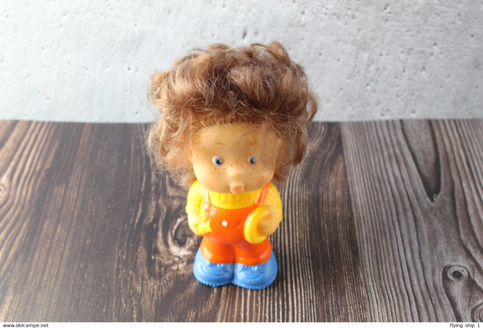 N.O.S. Best Vintage rubber toy USSR 1980s Soviet toy Boy Figurine PONCHIK Brown hair from Neznaika. Baby Doll