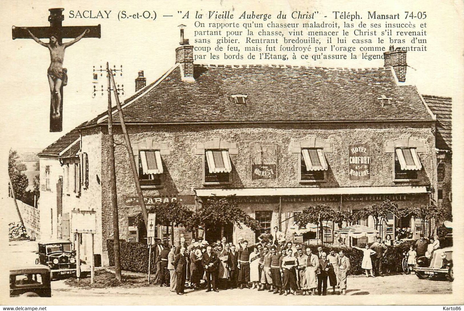 Saclay * Débit De Tabac Tabacs TABAC Hôtel A La Vieille Auberge Du Christ * Tel.74-05 - Saclay