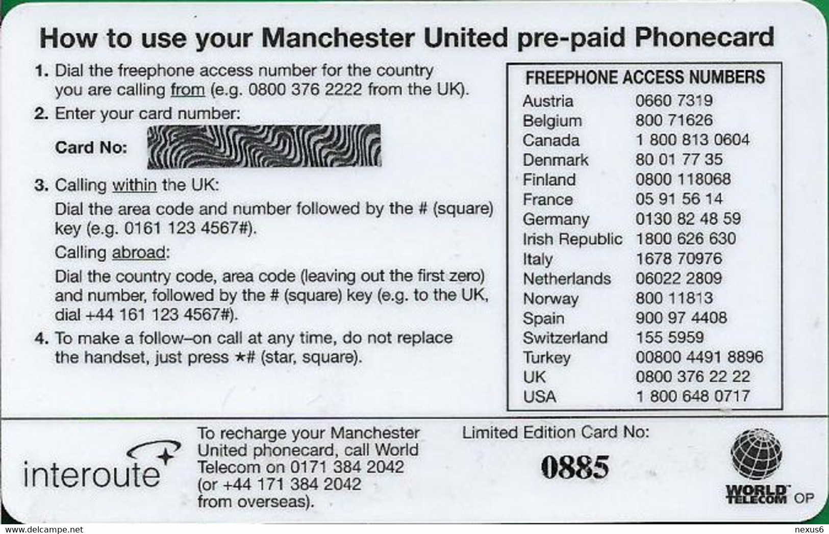 UK - Interoute - Inter Card - Manchester Utd FC, Football Ryan Giggs, Remote Mem. 5£, Mint - [ 8] Ediciones De Empresas