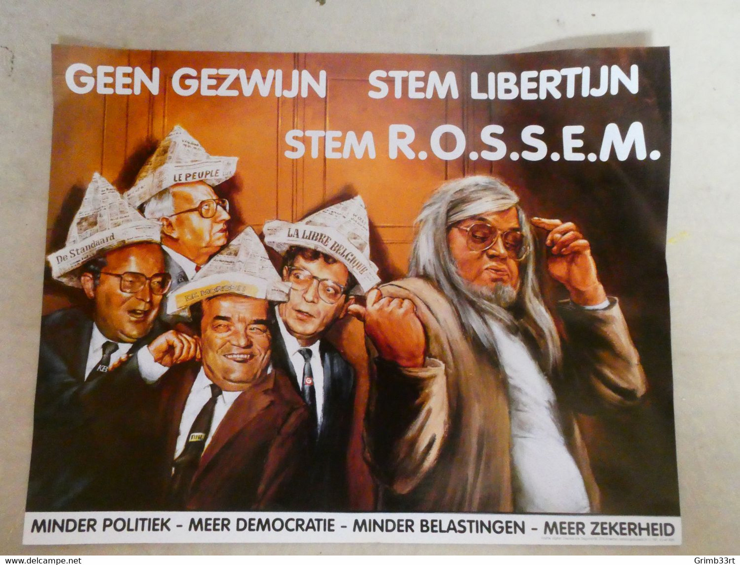 Affiche "Geen Gezwijn, Stem Libertijn, Stem R.O.S.S.E.M." Jean-Pierre Van Rossem 1991 - Posters