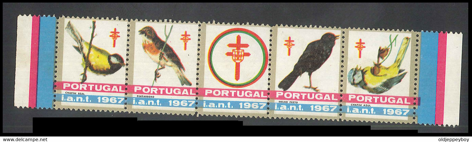 1963 IANT PORTUGAL CINDERELLA VIGNETTE  SET OF 5 BIRDS, PASSAROS 4 DIF - Erinnofilia