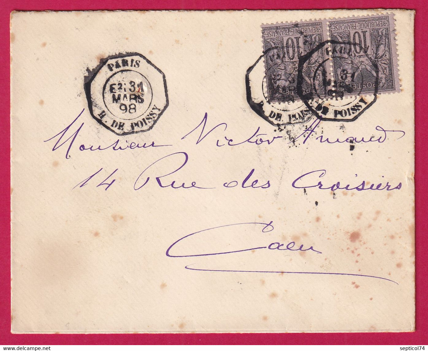 N°89 PAIRE LEVEE EXCEPTIONNELLE PARIS R DE POISSY LEVEE E2 POUR CAEN 1898 - 1877-1920: Periodo Semi Moderno