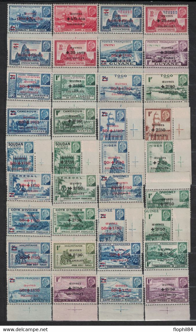 MARECHAL PETAIN - SERIE COLONIALE COMPLETE DE 48 TIMBRES NEUFS AVEC BORD DE FEUILLE ET CROIX - PEU COURANT. - 1941 Série Maréchal Pétain