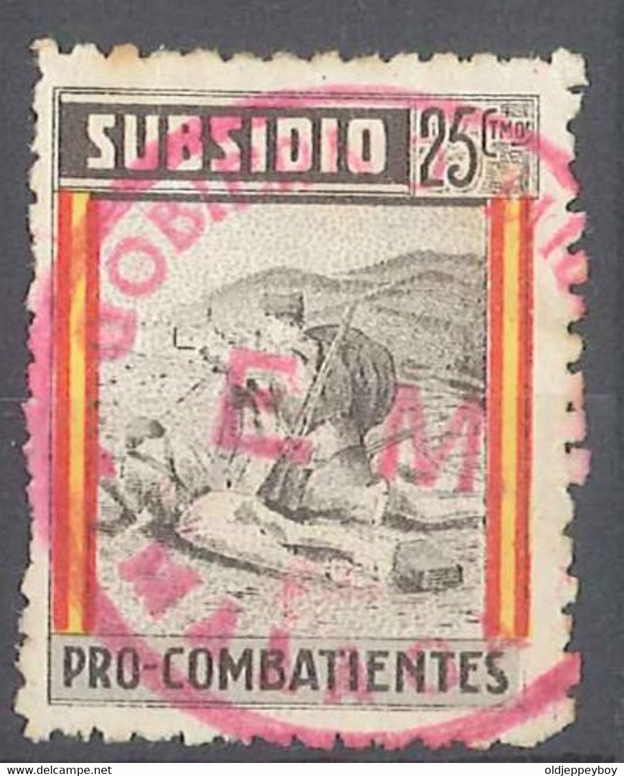 VIÑETAS - VIGNETTE - CINDERELLAS  Malaga - Subsidio Pro Combatientes - 25 Cts.- Sofima 20 Edifil 44 Spain Civil War - Erinnofilia