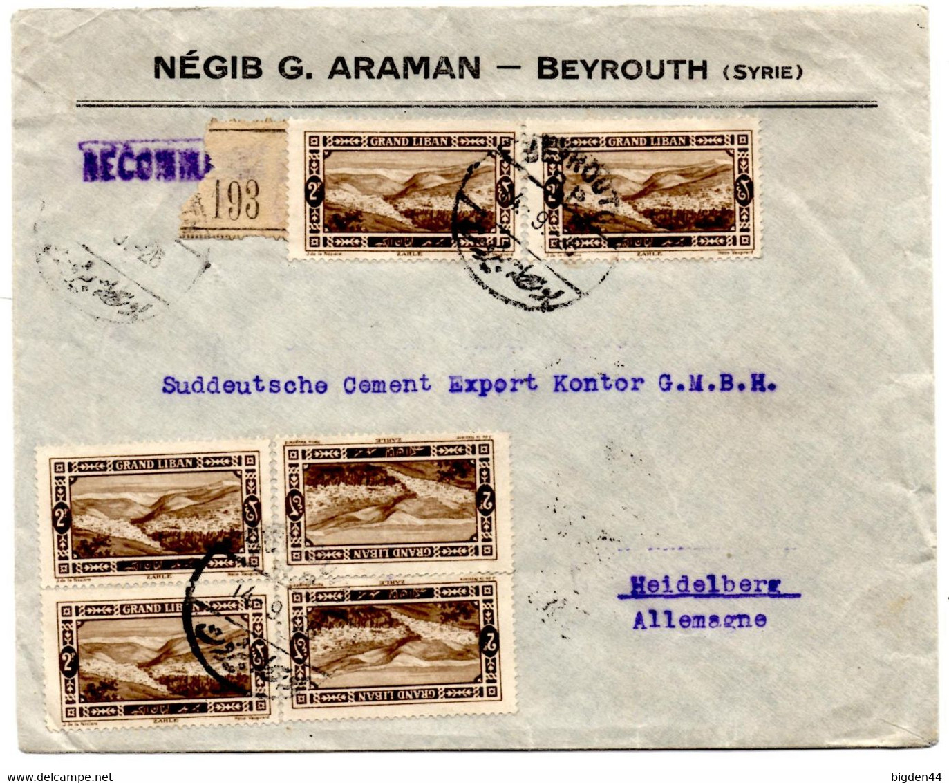 Lettre Recommandée De Beyrouth Syrie (14.09.1926) Pour Heidelberg - Covers & Documents