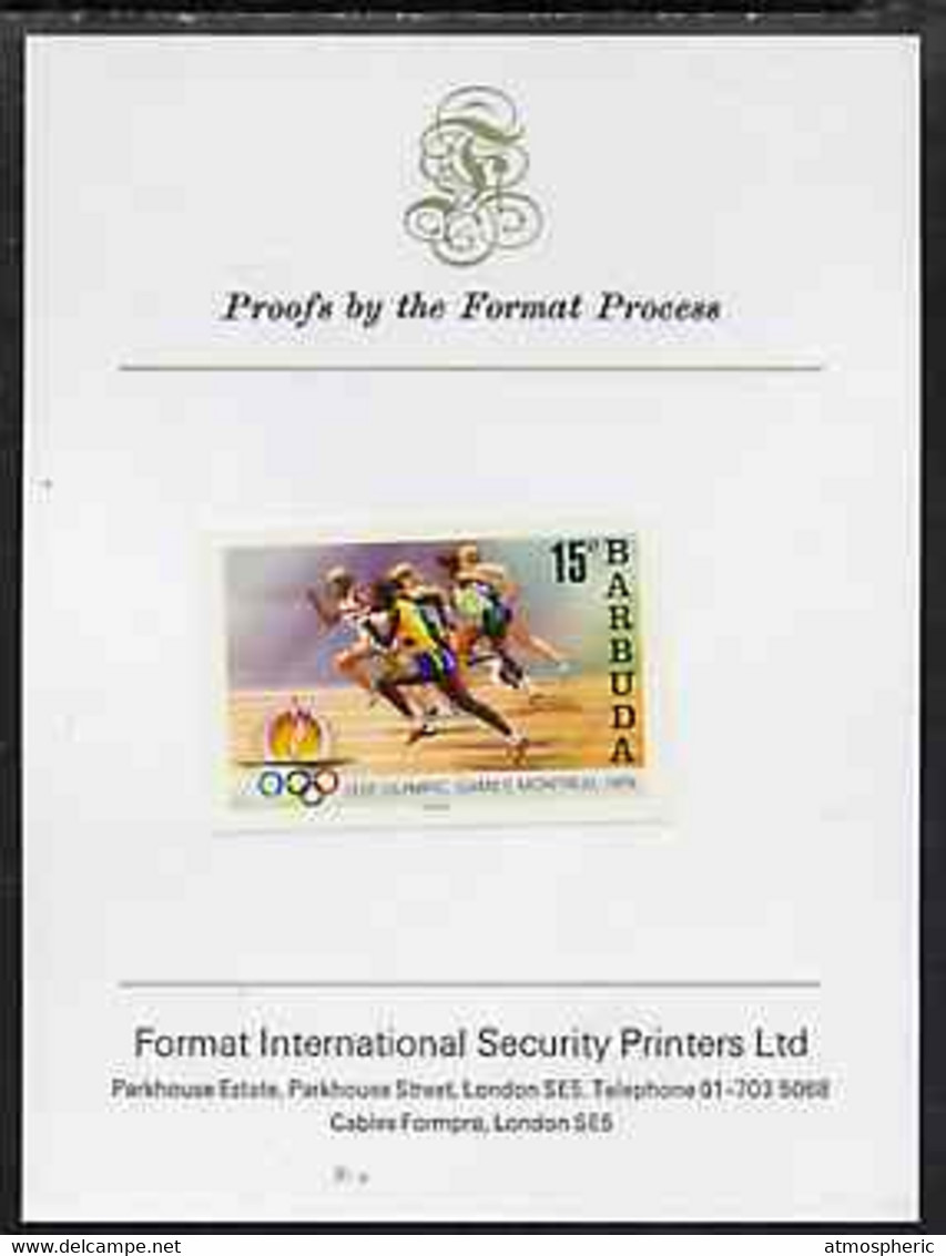 Barbuda 1976 Montreal Olympic Games Imperf Proof Of UNISSUED 15c (Running) Stamp Size In Full Colour Mounted On Format P - Antigua Y Barbuda (1981-...)