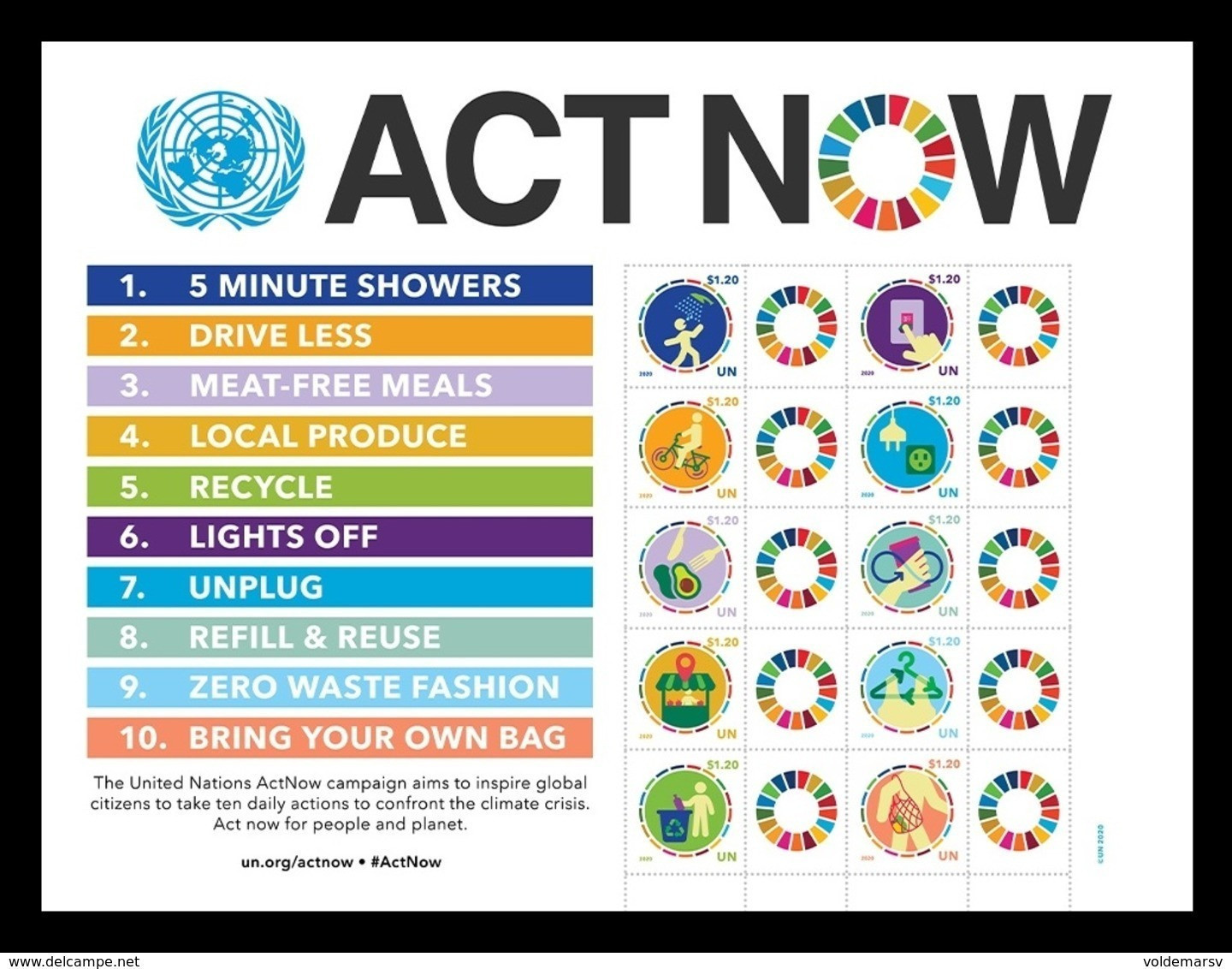 United Nations (New York) 2020 Mih. 1737/46 UN Campaign Against Climate Change Act Now. Bicycle MNH ** - Unused Stamps