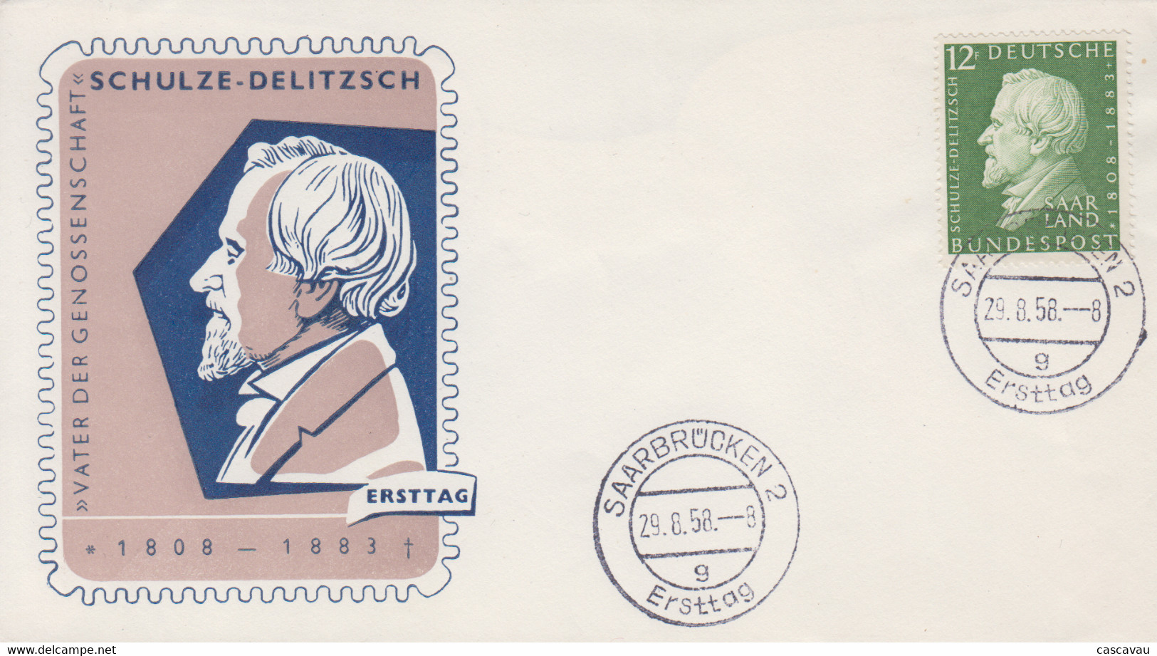 Enveloppe  FDC   1er  Jour  SARRE    Hermann   SCHULZE - DELITZSCH    1958 - FDC